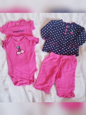 3 Month Girls Cherry Print Outfit Set